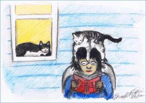 illustration of cat and woman