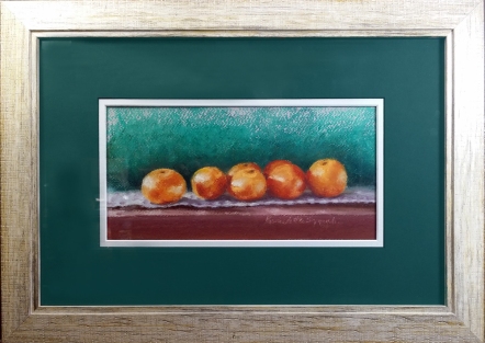 "Clementines", original pastel, 5" x 10" art size, 10" x 15" framed size
